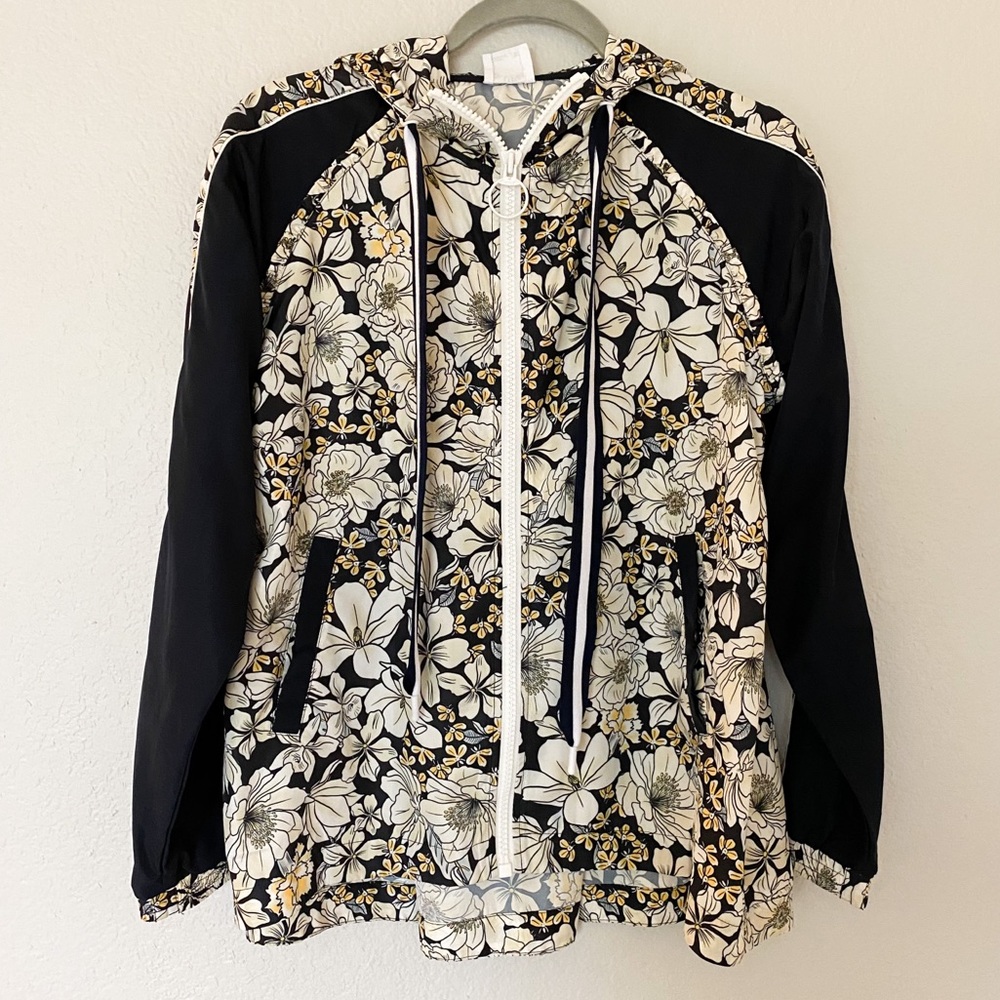 The Upside Serena Peony Navy Floral Rain Windbreaker Jacket